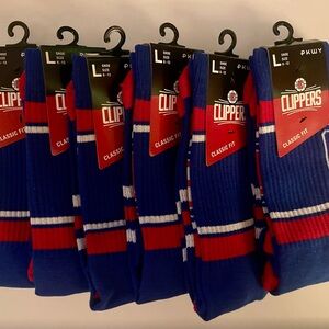 New LA Clippers PKWY Socks 6 PAIR LG Shoe Size 6-12 Stripe Crew Socks